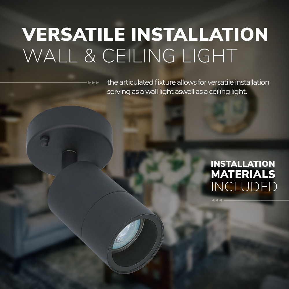 Lago kantelbare wandlamp - Dimbaar - IP44 - Incl. 6000K Daglicht wit GU10 spotje - Spotlight voor binnen en buiten - Geschikt als wandspot en plafonds