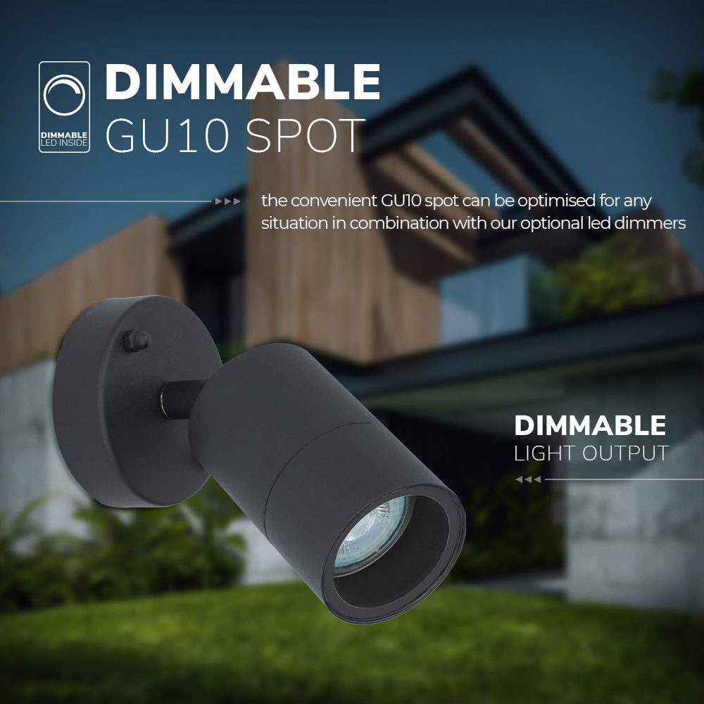 Lago kantelbare wandlamp - Dimbaar - IP44 - Incl. 4000K neutraal wit GU10 spotje - Spotlight voor binnen en buiten - Geschikt als wandspot en plafonds
