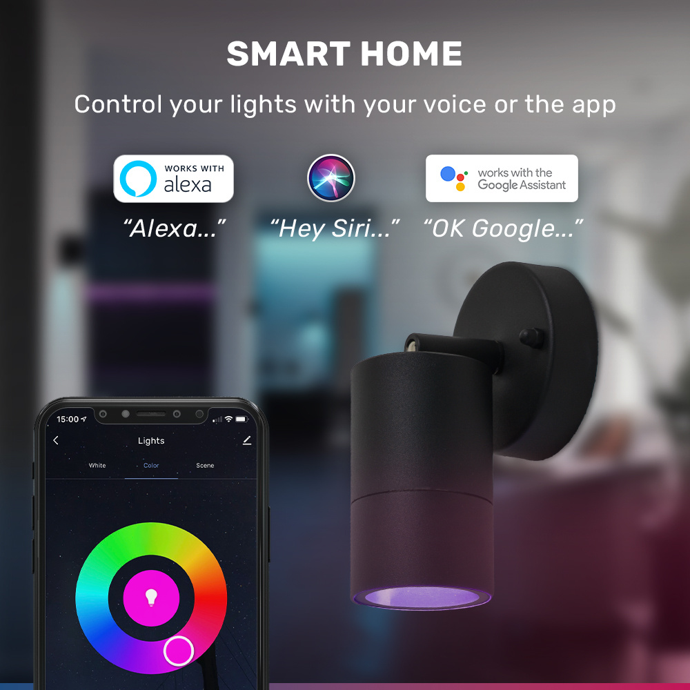 Lago kantelbare wandlamp - Smart - IP44 - Incl. RGBWW GU10 spotje - WiFi & Bluetooth - Spotlight voor binnen en buiten - Geschikt als wandspot en plaf