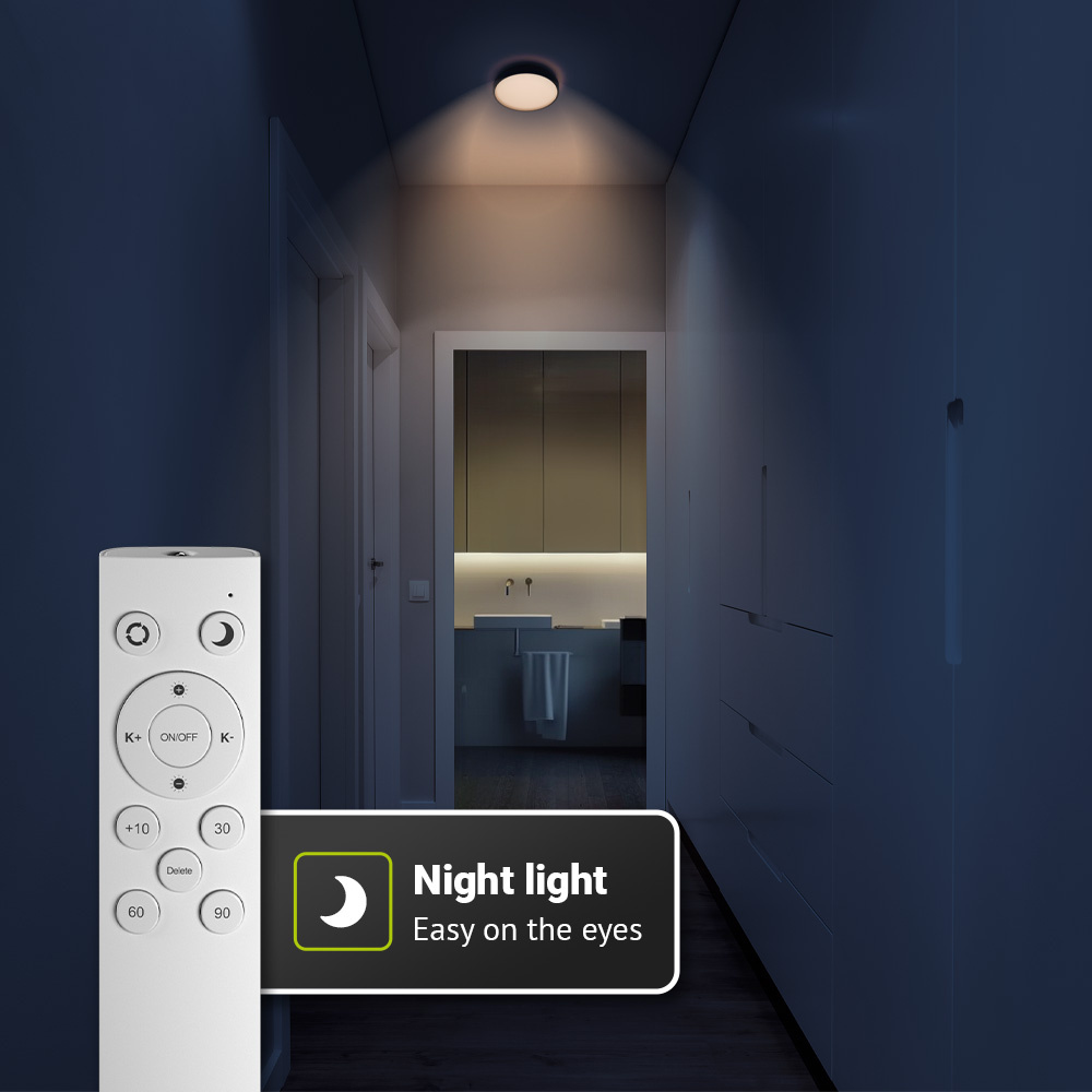 Badkamer plafondlamp zwart - IP44 waterdicht - 18W 1800 lumen (100lm/w) - CCT lichtkleur instelbaar (3000K, 4000K & 6500K) - Incl. Afstandsbediening -