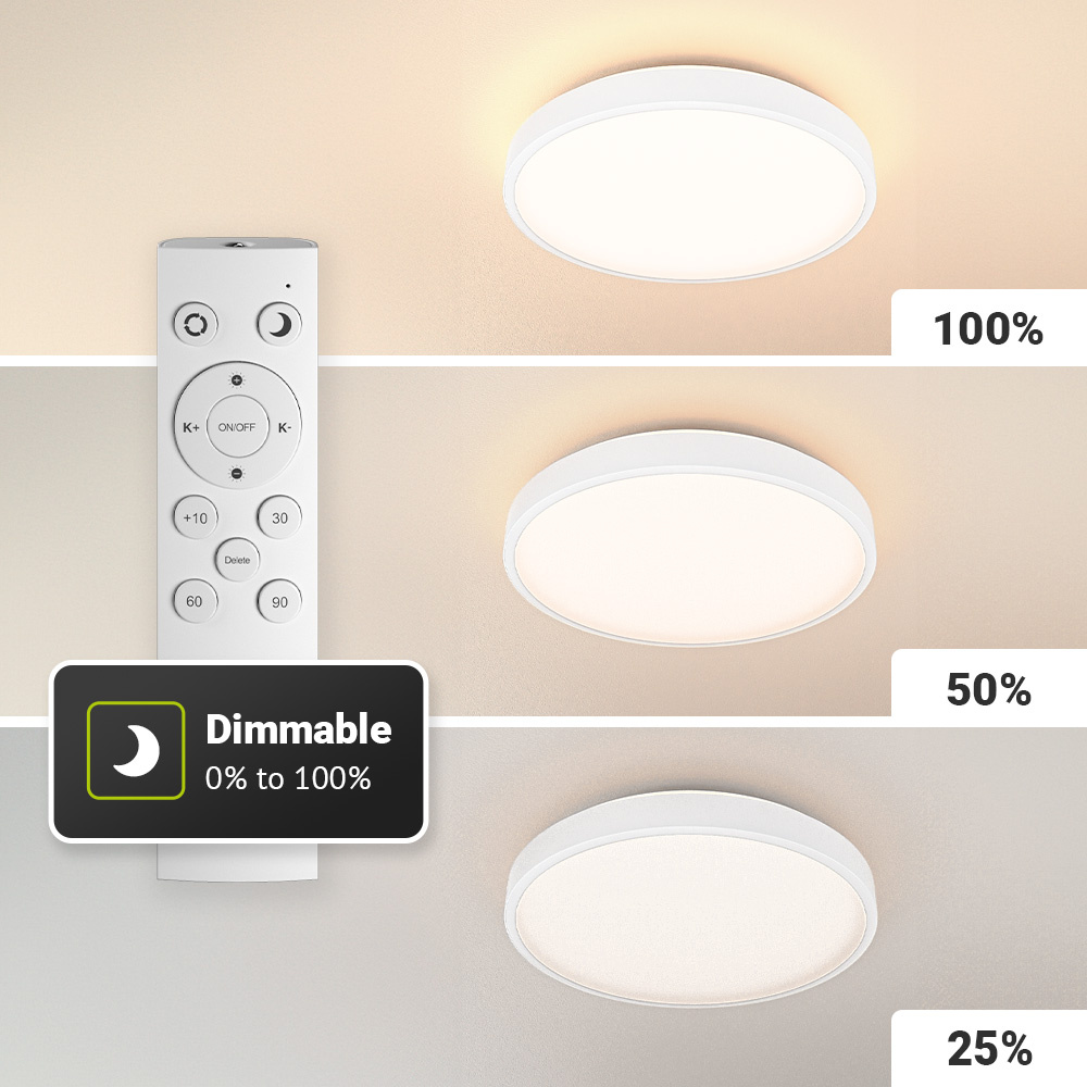 Badkamer plafondlamp wit - IP44 waterdicht - 18W 1800 lumen (100lm/w) - CCT lichtkleur instelbaar (3000K, 4000K & 6500K) - Incl. Afstandsbediening - Ø