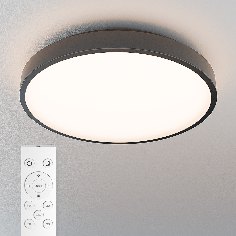 HOFTRONIC™ LED Plafondlamp zwart - IP44 waterdicht - 24W 2600 lumen (108lm/w) - CCT lichtkleur instelbaar (3000K, 4000K & 6500K) - Incl. Afstandsbediening - Ø35 cm