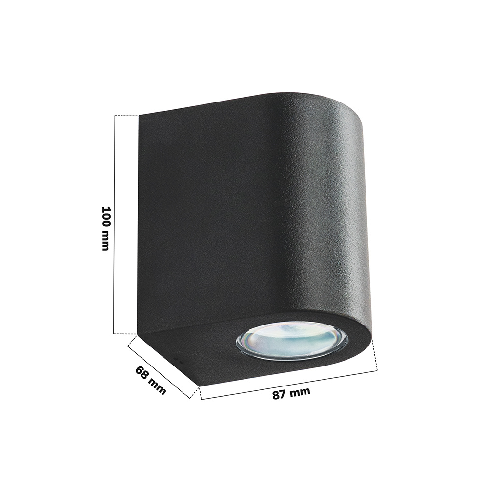 Alvin - LED Wandlamp Zwart - Dimbaar - Downlight - GU10 excl. lichtbron - IP44 - Spotlight voor binnen en buiten - Wandspot - Zwart - Polycarbonaat