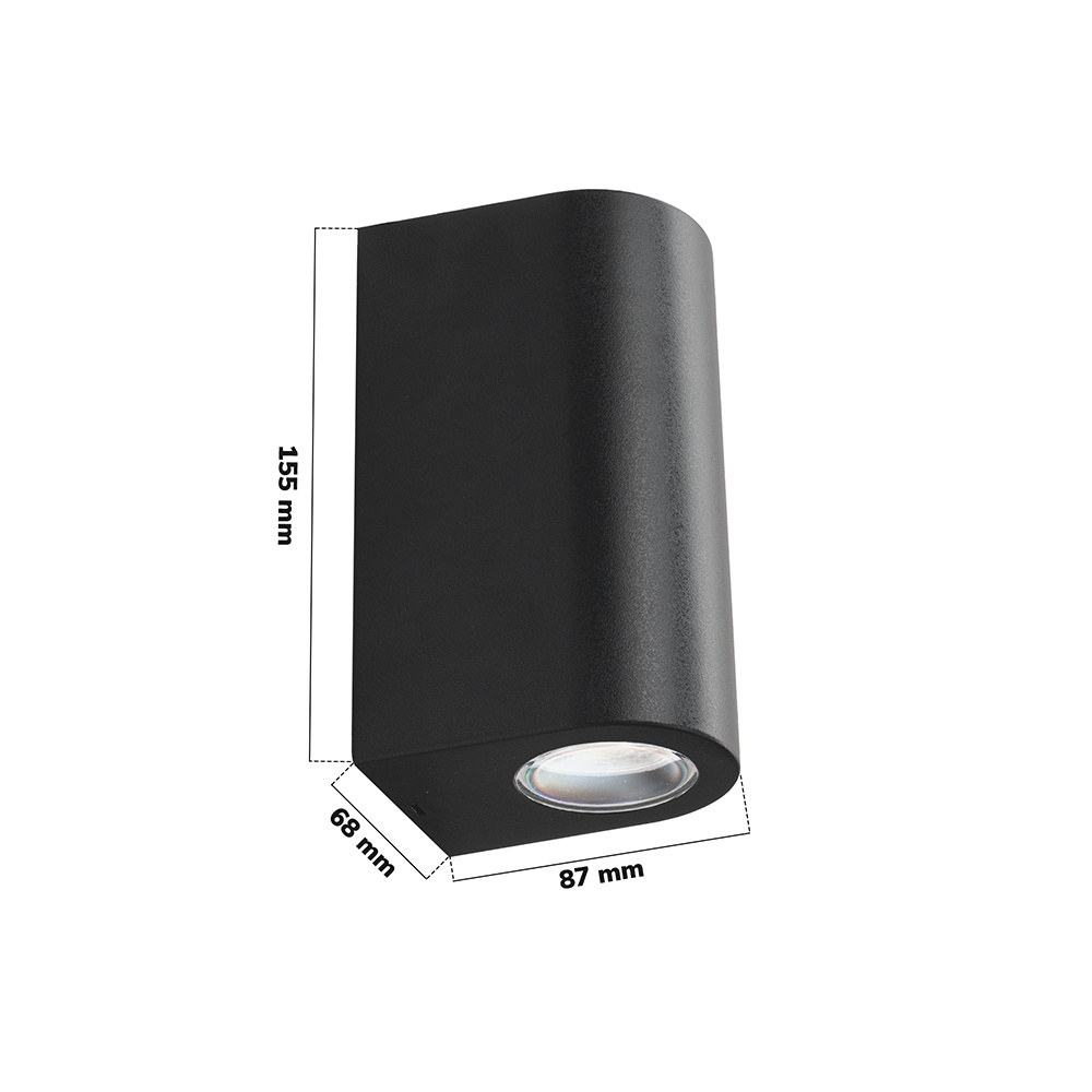 Douglas - LED Wandlamp Zwart - Up & Down Light - Dimbaar - IP44 waterdicht - GU10 excl. lichtbronnen - Voor binnen & buiten - Wandspot - Polycarbonaat