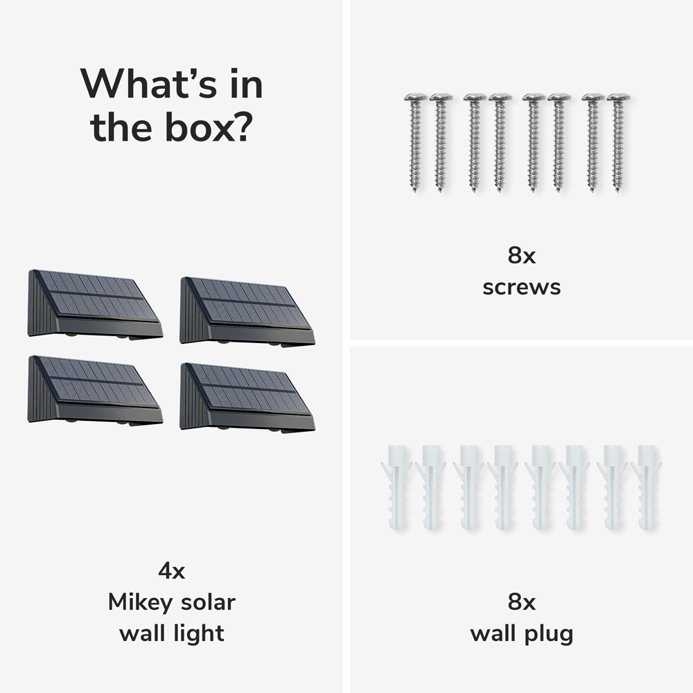 4x Mikey - Solar LED Wandlamp - Downlight - 2-Lichts - 3000K warmwit licht - Zwart - IP54-waterdicht