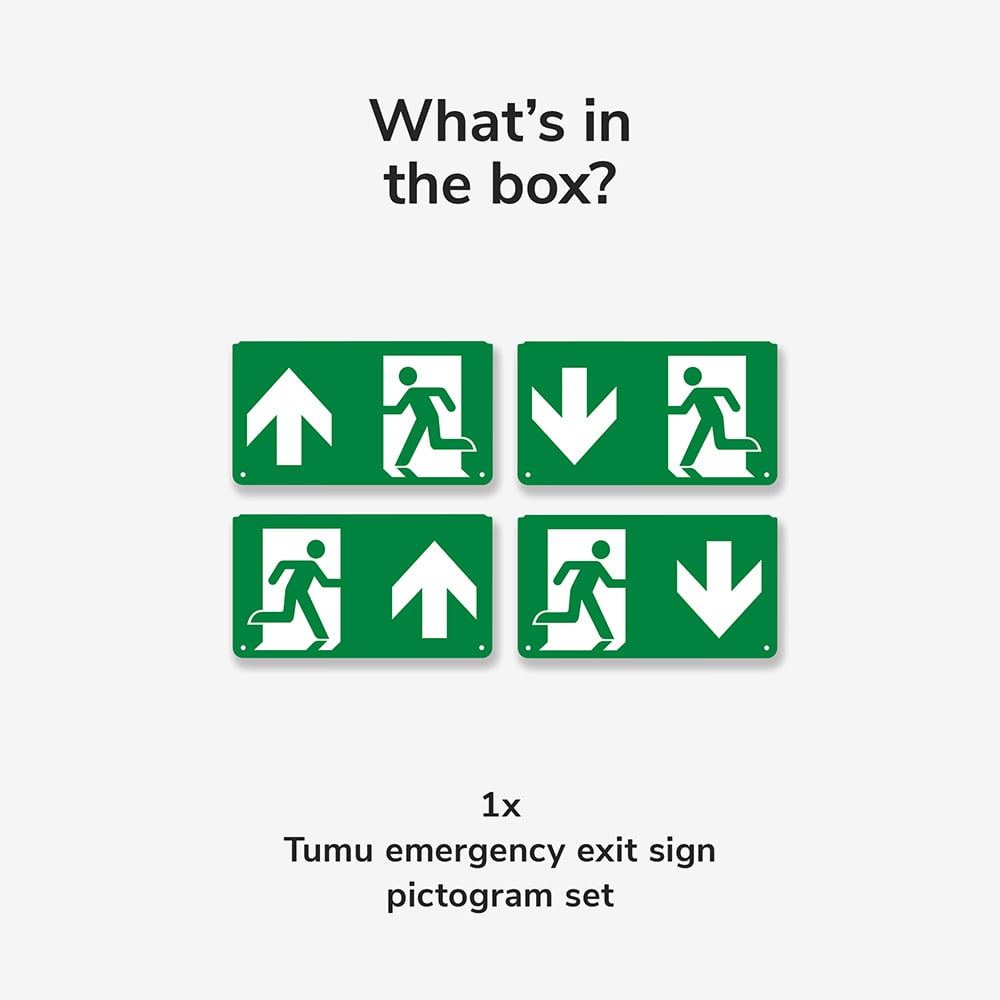 Officiële Stickers voor Noodverlichting Tumu - 4 stuks - Omhoog / Omlaag - Nooduitgang Pictogram - Vluchtwegverlichting afbeelding