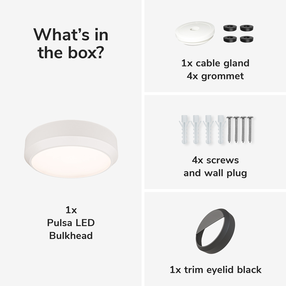 Pulsa - LED Bulkhead Rond - Incl. Zwart Ooglid - CCT Lichtkleur instelbaar (3000K, 4000K, 6500K)- 6,6-11,5 Watt 800-1400 Lumen - IP66 waterdicht - Ø25