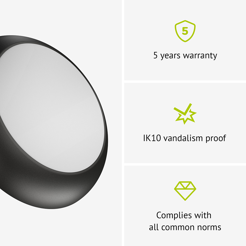 Pulsa - LED Bulkhead Rond - Zwarte Ring - Bewegingssensor - CCT Lichtkleur instelbaar (3000K, 4000K, 6500K)- 6,6-11,5W 800-1400 Lumen - IP66 waterdich
