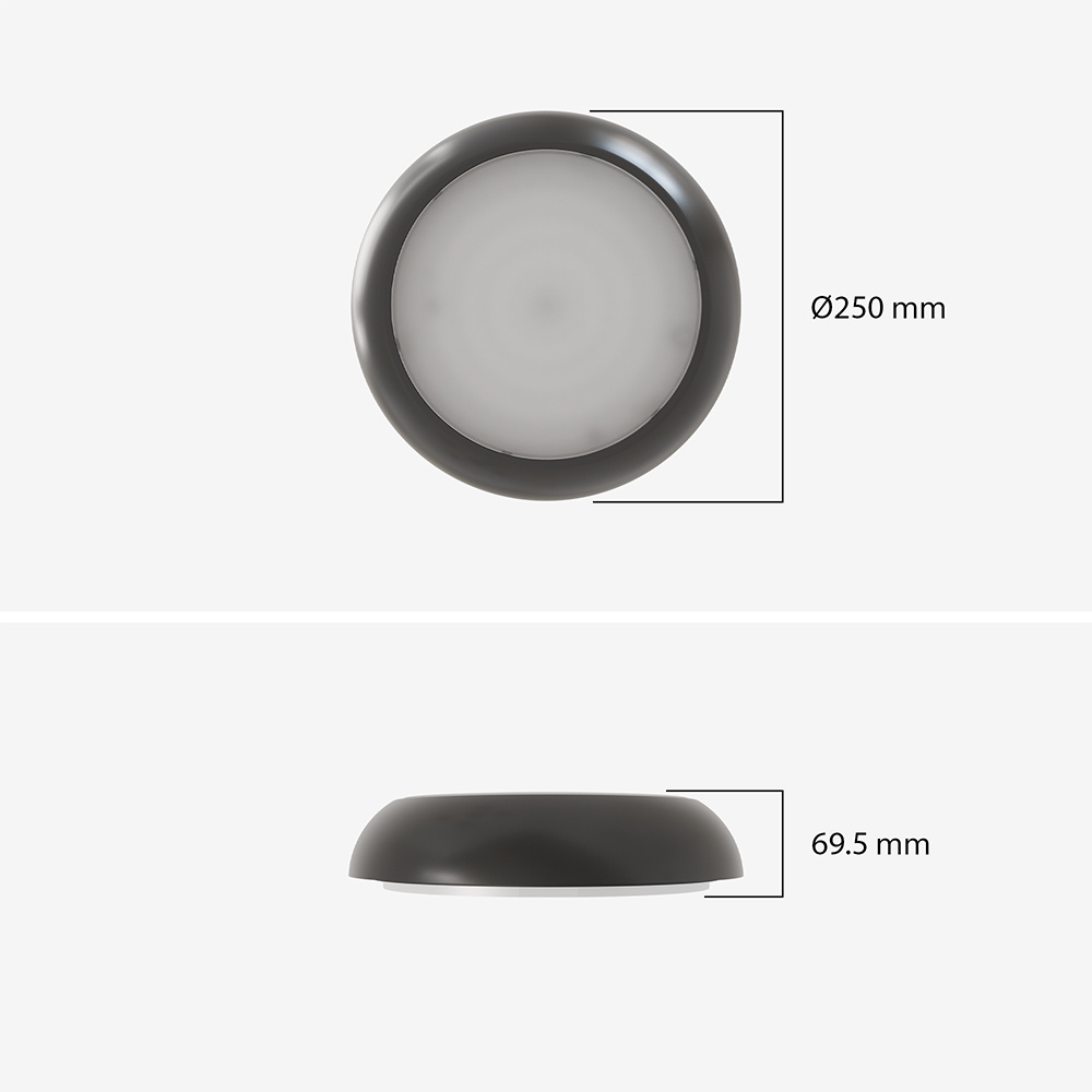 Pulsa - LED Bulkhead Rond - Zwarte Ring - Bewegingssensor - CCT Lichtkleur instelbaar (3000K, 4000K, 6500K)- 6,6-11,5W 800-1400 Lumen - IP66 waterdich
