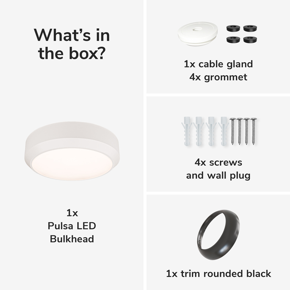 Pulsa - LED Bulkhead Rond - Zwarte Ring - Bewegingssensor - CCT Lichtkleur instelbaar (3000K, 4000K, 6500K)- 6,6-11,5W 800-1400 Lumen - IP66 waterdich
