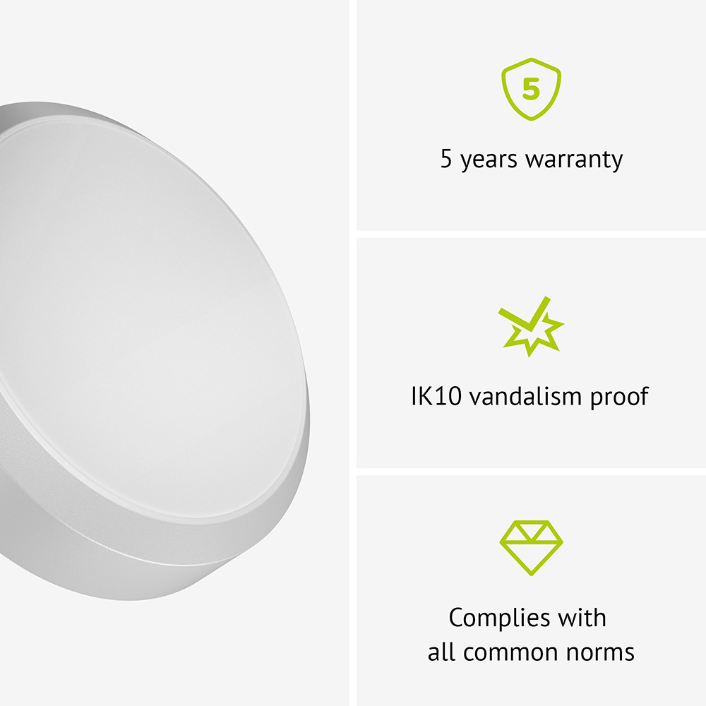 Pulsa - LED Bulkhead Rond - Wit - Bewegingssensor - CCT Lichtkleur instelbaar (3000K, 4000K, 6500K)- 6,6-11,5W 800-1400 Lumen - IP66 waterdicht - Ø25
