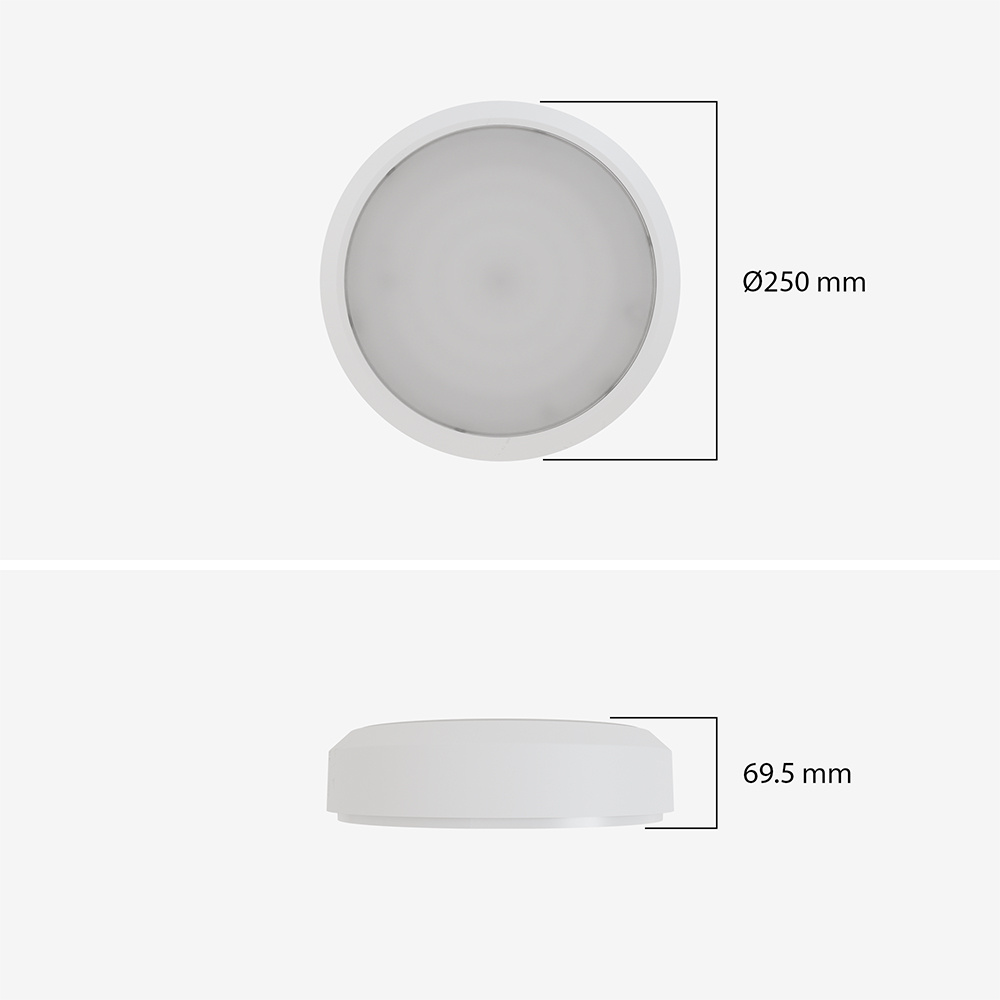 Pulsa - LED Bulkhead Rond - Wit - CCT Lichtkleur instelbaar (3000K, 4000K, 6500K)- 6,6-11,5W 800-1400 Lumen - IP66 waterdicht - Ø25 cm - IK10 voor bi