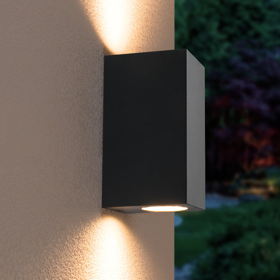 LEDVION - LED Wandlamp - GU10 - IP54 - Zwart wandlam