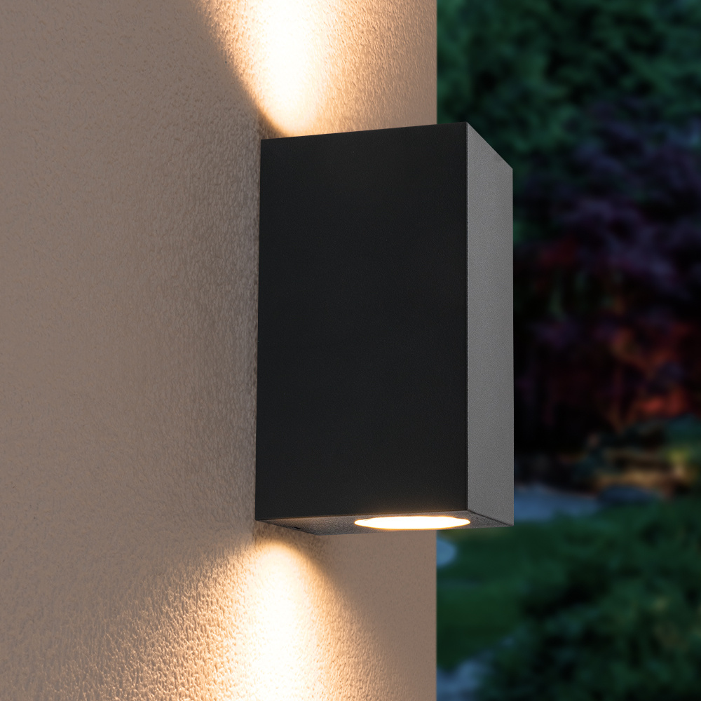 4x Selma - LED Wandlamp Zwart - Up & Down Light - Dimbaar - IP44 waterdicht - Excl. GU10 lichtbronnen - Voor binnen & buiten - Wandspot - Polycarbonaa