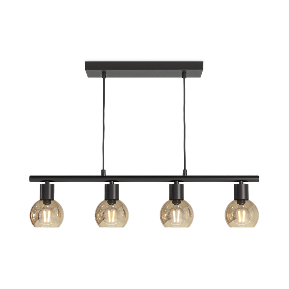 HOFTRONIC™ Glazura LED Hanglamp Glas Amberkleurig 4 spots E14 Zwart IP20 Hanglamp Bollen