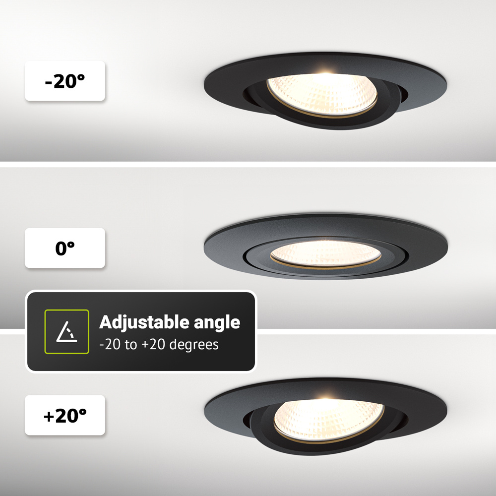 3x Lugo LED Inbouwspots - Zwart - Dimbaar - 5 Watt 450 Lumen - 2700K Warm Wit Licht - Kantelbaar - IP65 - Voor Binnen & Buiten