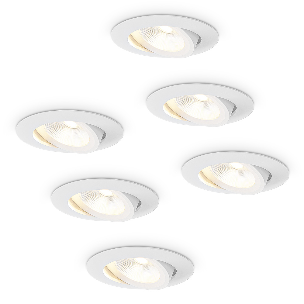 HOFTRONIC™ 6x Lugo LED Inbouwspots Wit Dimbaar 5 Watt 450 Lumen 2700K Warm Wit Licht Kantelbaar IP65 Voor Binnen Buiten