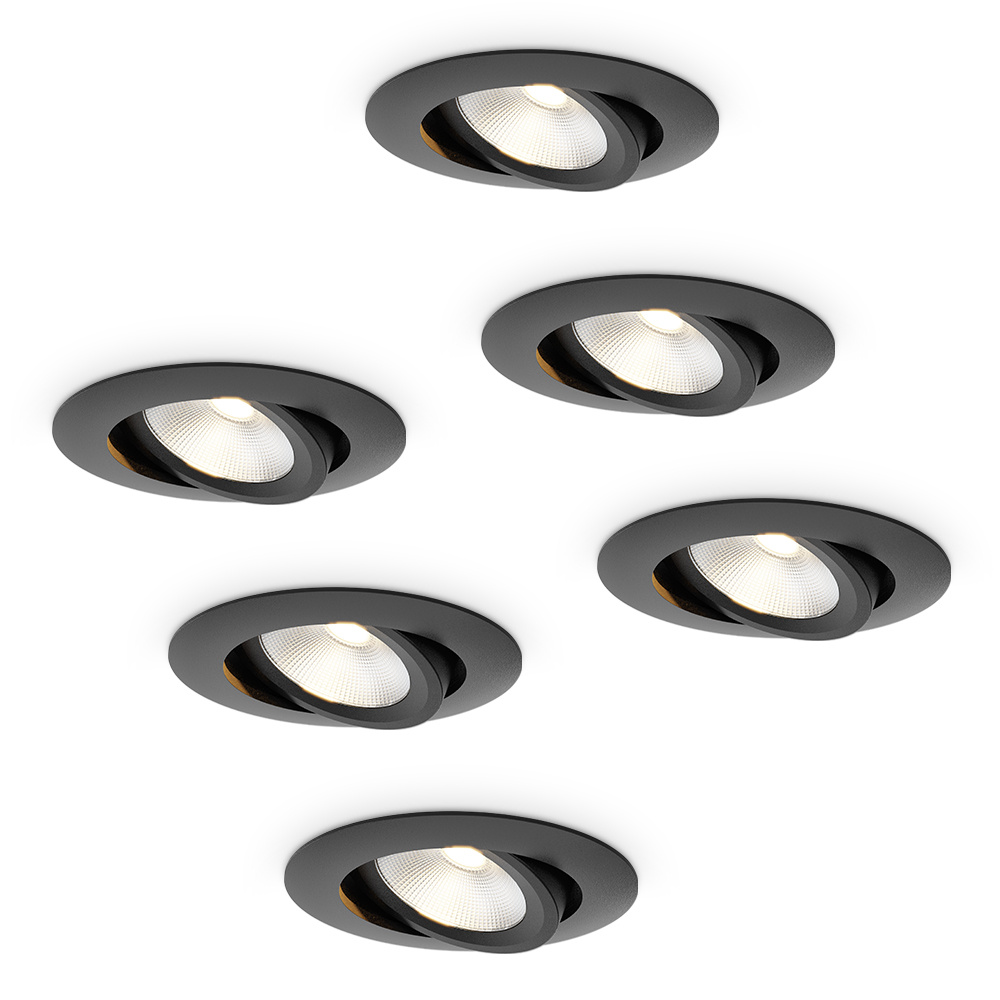 HOFTRONIC™ 6x Lugo LED Inbouwspots Zwart Dimbaar 5 Watt 450 Lumen 2700K Warm Wit Licht Kantelbaar IP65 Voor Binnen Buiten