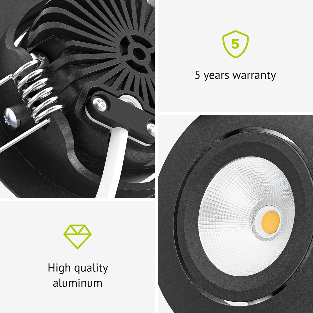 6x Lugo LED Inbouwspots - Zwart - Dimbaar - 5 Watt 450 Lumen - 2700K Warm Wit Licht - Kantelbaar - IP65 - Voor Binnen & Buiten