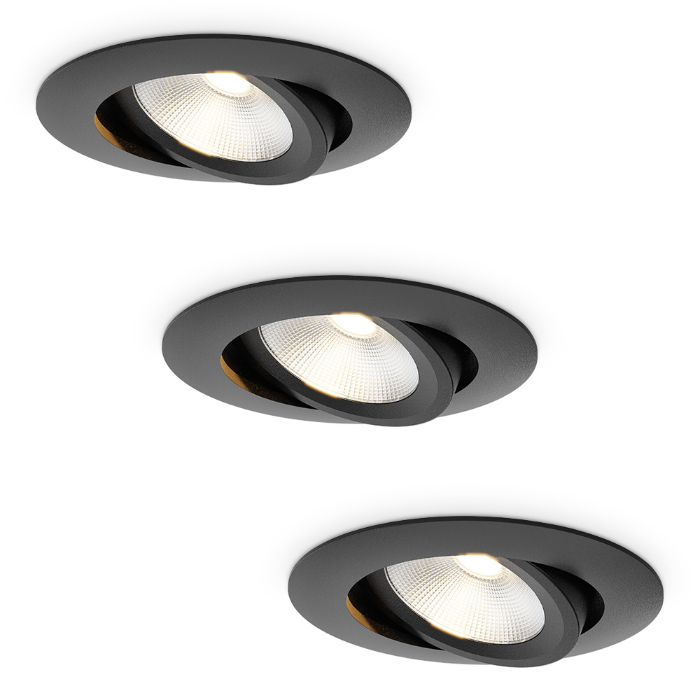 HOFTRONIC™ 3x Lugo LED Inbouwspots Zwart Dimbaar 5 Watt 450 Lumen 2700K Warm Wit Licht Kantelbaar IP65 Voor Binnen Buiten