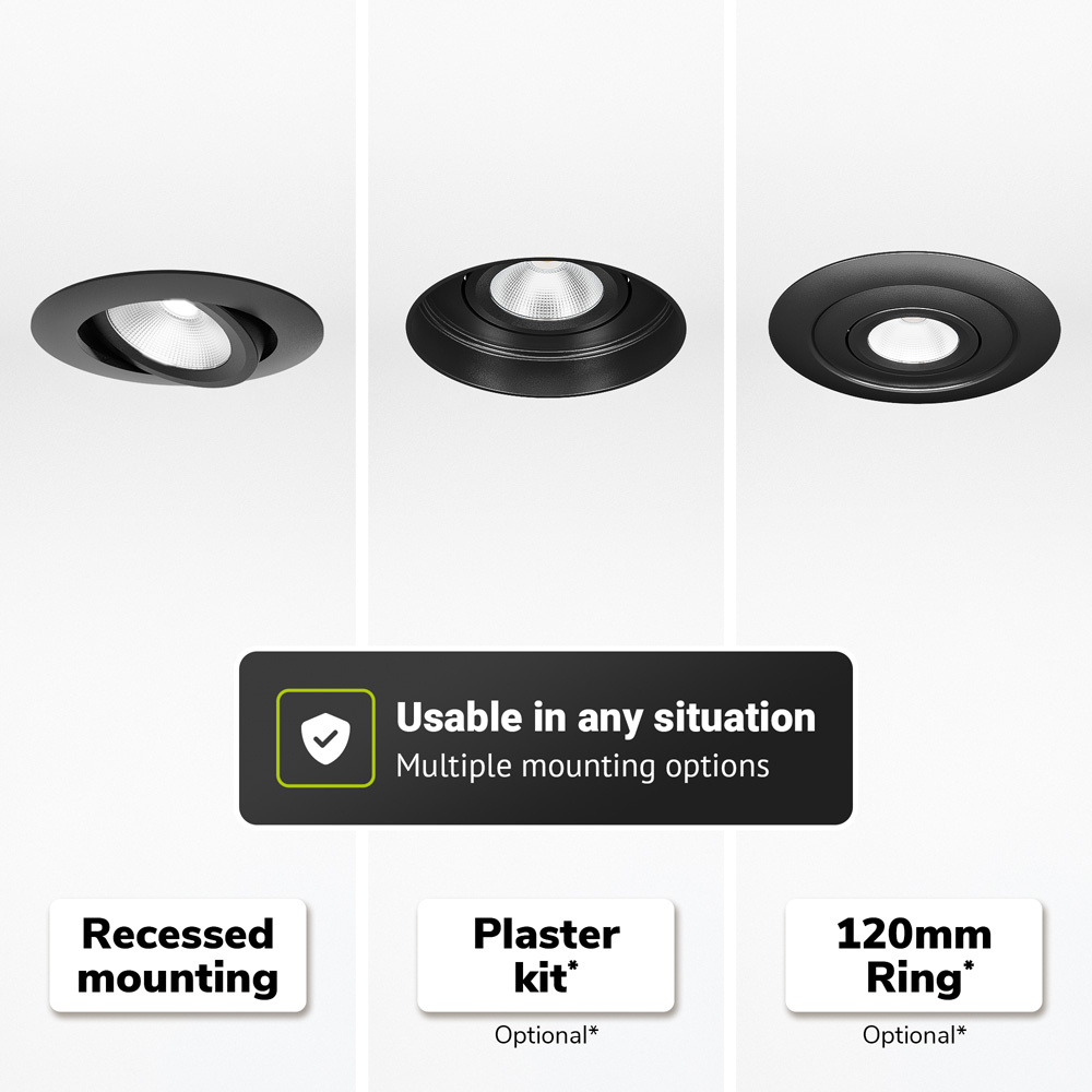 Lugo LED Inbouwspot - Zwart - Dimbaar - 5 Watt 450 Lumen - 2700K Warm Wit Licht - Kantelbaar - IP65 - Voor Binnen & Buiten