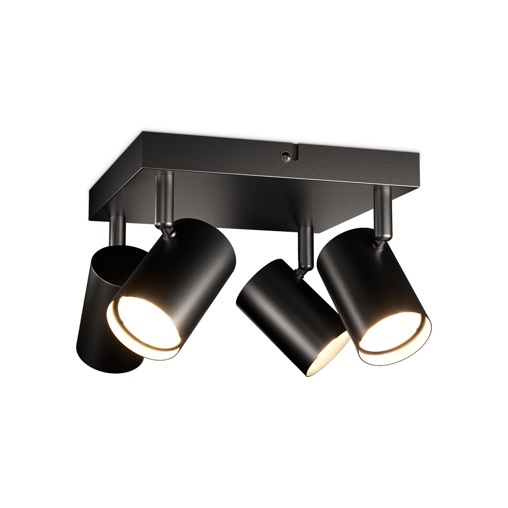 HOFTRONIC™ Lark - LED Plafondlamp - 4 spots - GU10 Fitting - Kantelbaar & Draaibaar - Zwart - Vierkant