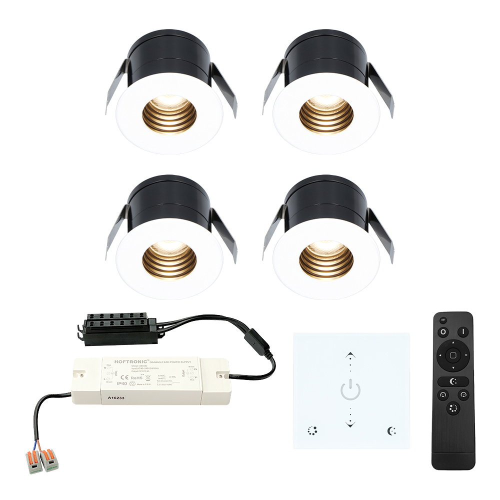 HOFTRONIC™ 4x Betty witte LED Inbouwspots complete set met muurdimmer 12V 3 Watt Veranda verlichting voor buiten 2700K warm wit