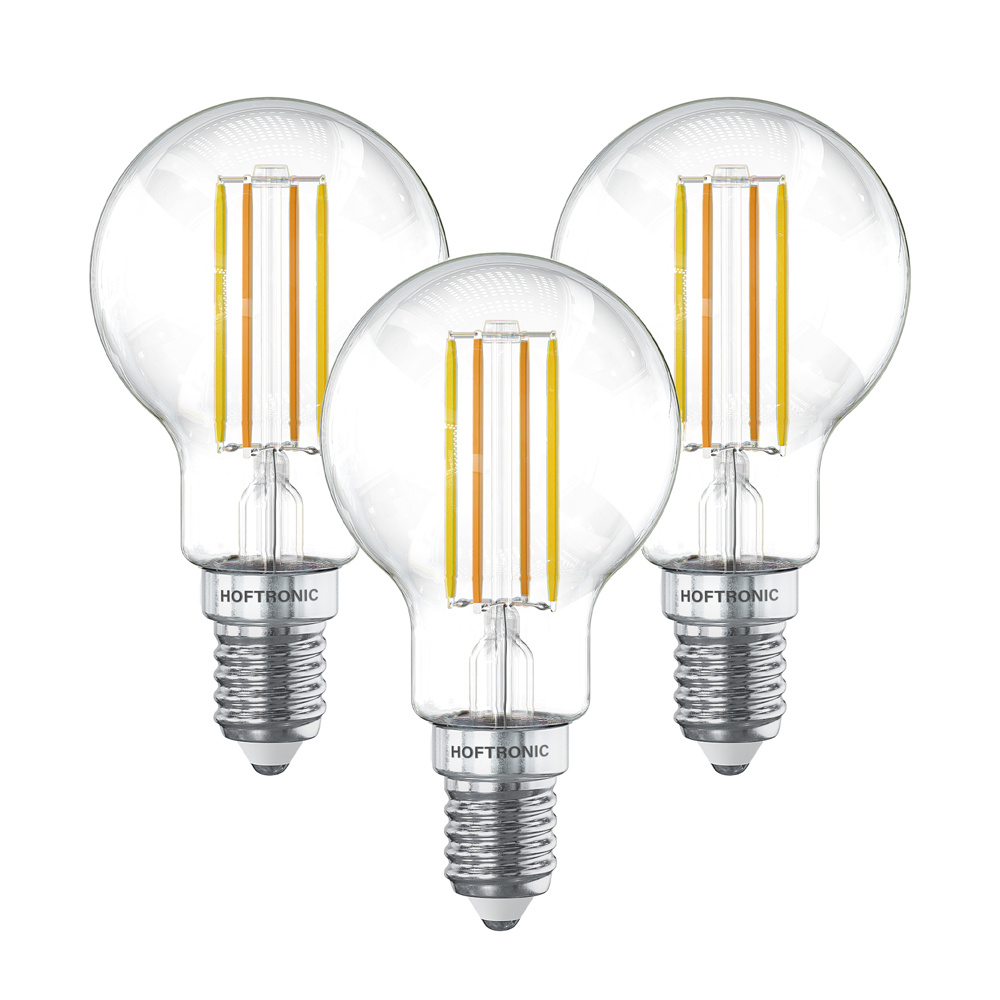 HOFTRONIC SMART Set van 3 Smart WiFi LED Filament lamp E14 Fitting 4,9 Watt 470 Lumen P45 E14 fitting Zilveren fitting 1800 3000K Dimbaar Smart Gloeilampen