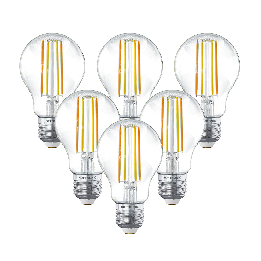 HOFTRONIC SMART Set van 6 Smart E27 LED Filament Lamp 7W 806lm A60 Clear 1800 3000K Dimbaar