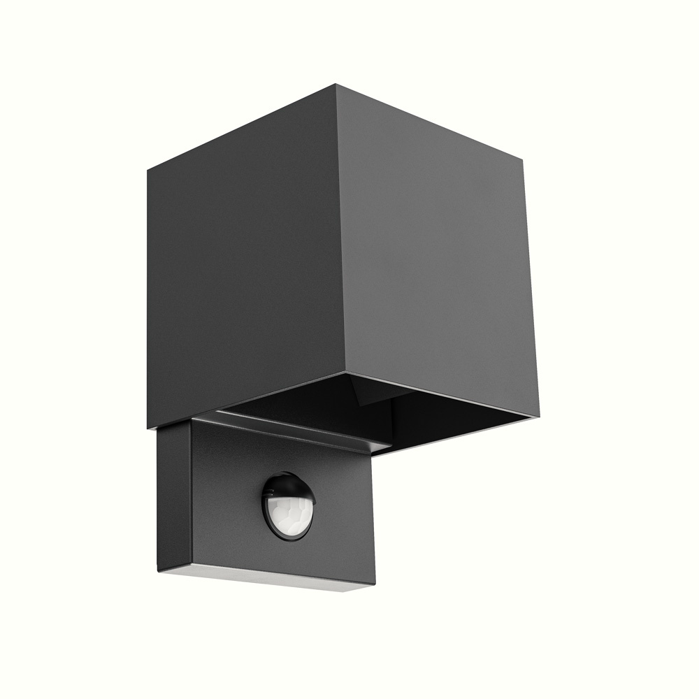 Set van 2 Kansas LED wandlamp PIR Sensor - IP65 - 3000K warm wit - 7 watt - Up & down light - Kubus - Voor buiten en binnen - Zwart voor binnen en bu