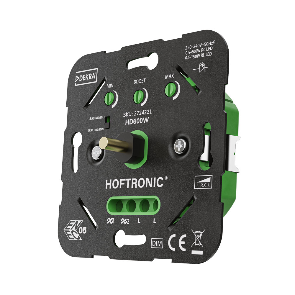 HOFTRONIC™ LED dimmer HD600W 0.5 600 watt Geschikt voor fase afsnijding (trailing edge) fase aansnijding (leading edge) 2 draadsdimmer Inbouw dimmer Universeel