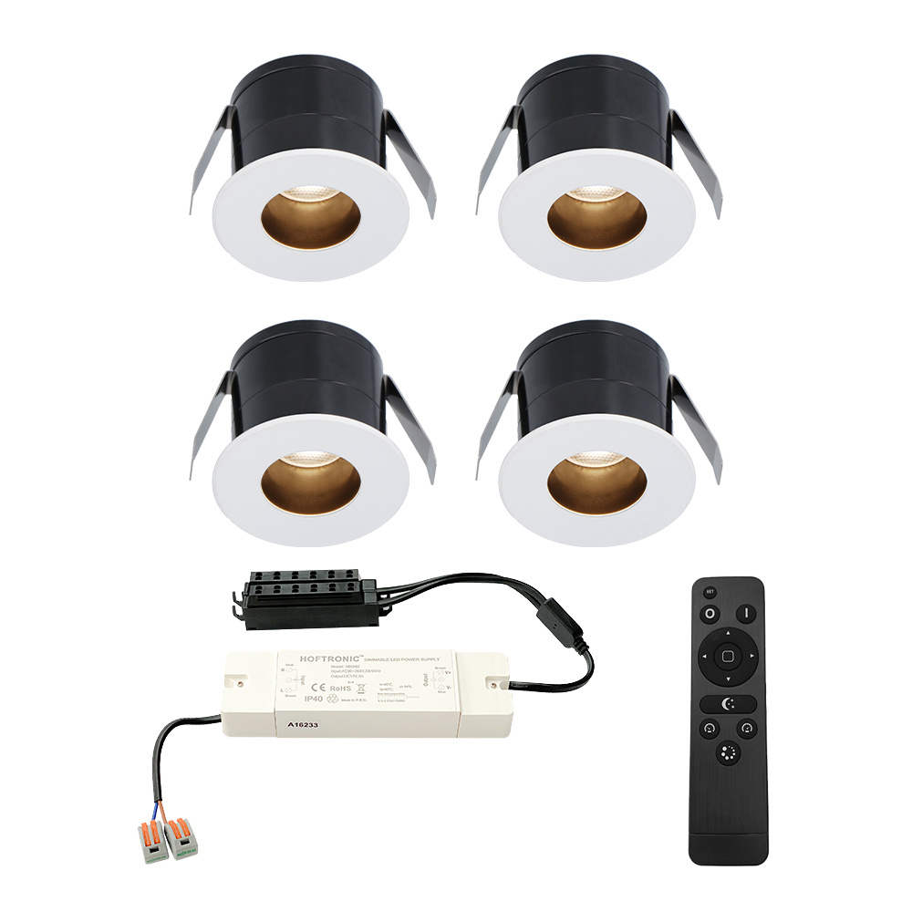 HOFTRONIC™ 4x Olivia Mini 12V LED inbouwspot wit met trafo Verzonken 3 Watt Dimbaar IP44 waterdicht voor buiten 2700K Warm wit Lage inbouwdiepte 36mm Voor veranda, badkamer, carport en binnenruimtes