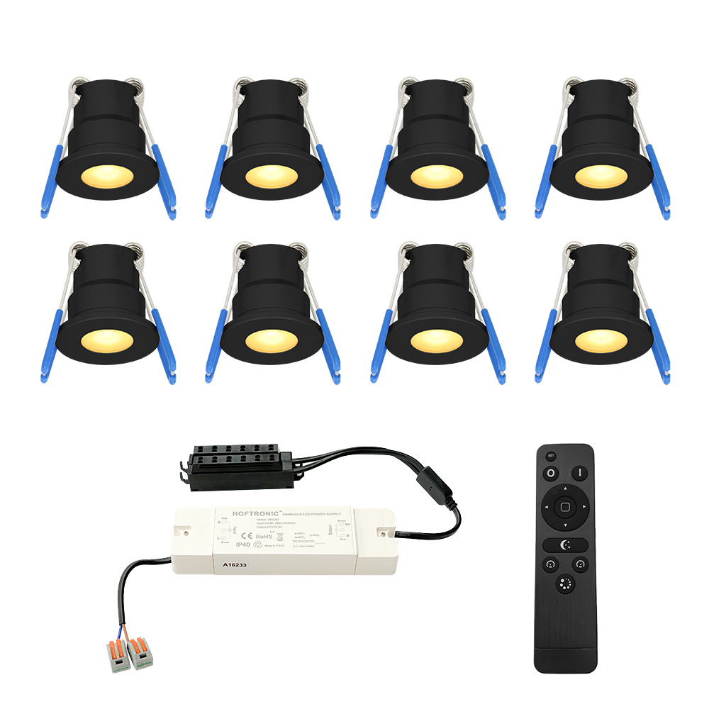 HOFTRONIC™ Milano 8x inbouwspots veranda Dimbaar LED Complete set met afstandsbediening Plug Play 12 Volt 3 watt 2700K 200 lumen IP65 waterdicht Zwart