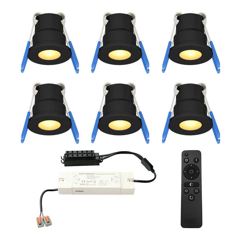 HOFTRONIC™ Milano 6x inbouwspots veranda Dimbaar LED Complete set met afstandsbediening Plug Play 12 Volt 3 watt 2700K 200 lumen IP65 waterdicht Zwart