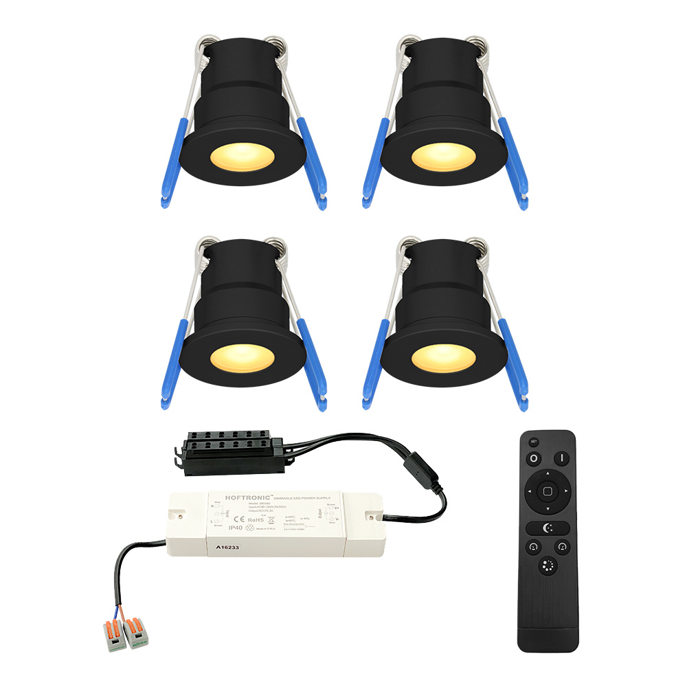 HOFTRONIC™ Milano 4x inbouwspots veranda Dimbaar LED Complete set met afstandsbediening Plug Play 12 Volt 3 watt 2700K 200 lumen IP65 waterdicht Zwart