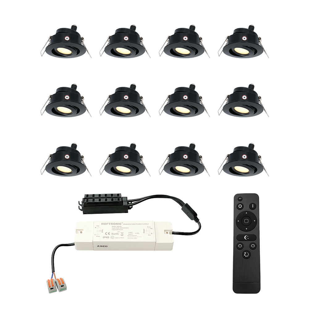 Sienna - 12x inbouwspots veranda - Dimbaar LED - Complete set met afstandsbediening - Kantelbaar - Plug & Play - 12 Volt 3 watt - 2700K 200 lumen - IP