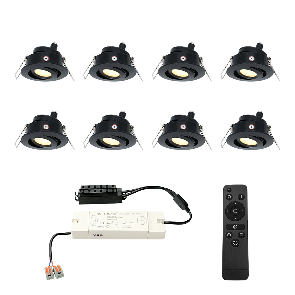 Sienna - 8x inbouwspots veranda - Dimbaar LED - Complete set met afstandsbediening - Kantelbaar - Plug & Play - 12 Volt 3 watt - 2700K 200 lumen - IP4