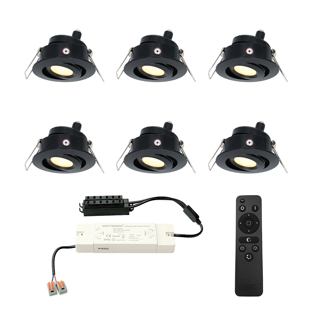 HOFTRONIC™ Sienna 6x inbouwspots veranda Dimbaar LED Complete set met afstandsbediening Kantelbaar Plug Play 12 Volt 3 watt 2700K 200 lumen IP44 Zwart
