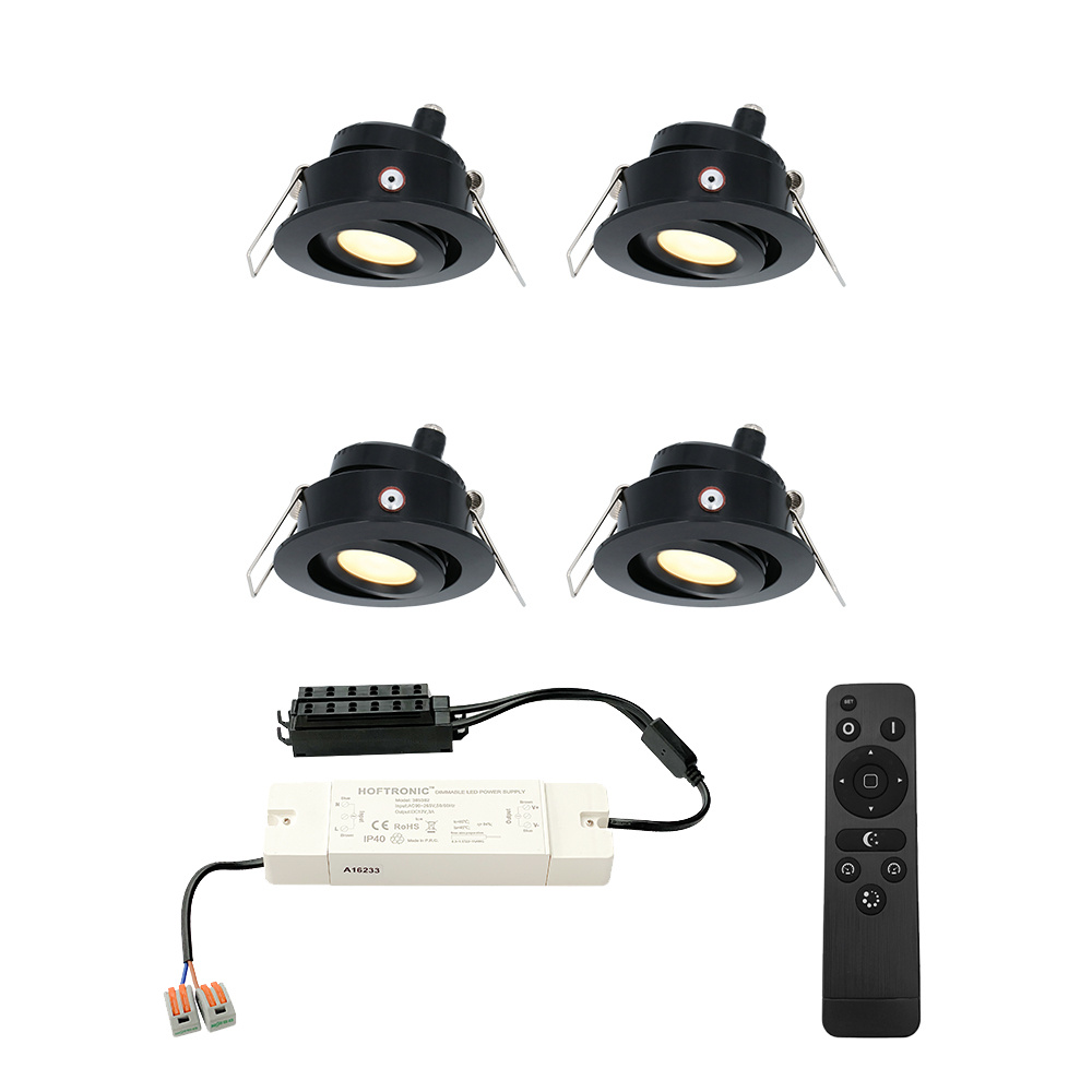 HOFTRONIC™ Sienna 4x inbouwspots veranda Dimbaar LED Complete set met afstandsbediening Kantelbaar Plug Play 12 Volt 3 watt 2700K 200 lumen IP44 Zwart