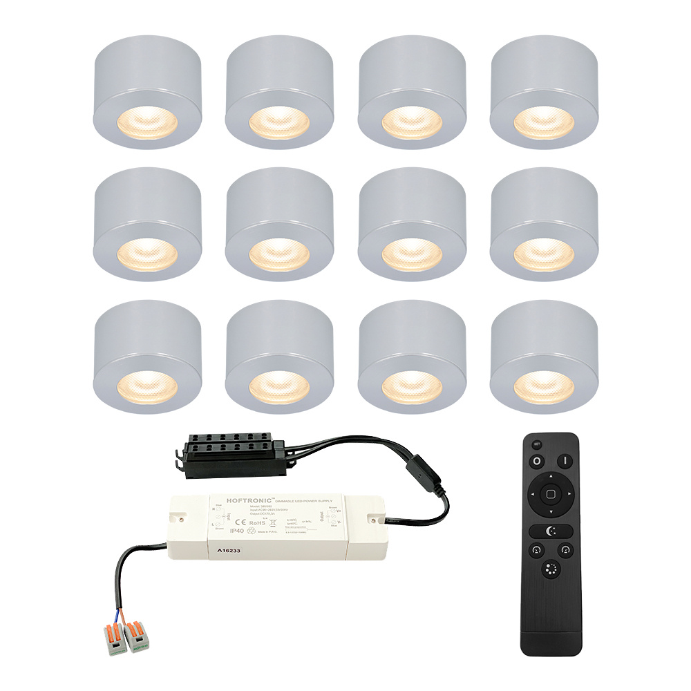 HOFTRONIC™ Navarra Complete set 12x 3W Mini LED inbouwspots Opbouwspots 12V IP44 waterdicht Voor veranda, carport, kapschuur, badkamer Dimbaar Incl. RF afstandsbediening