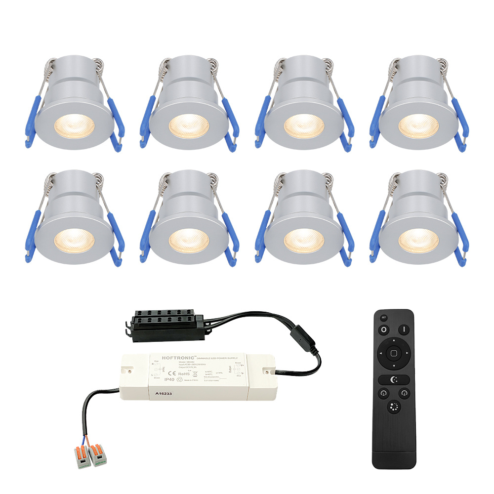 HOFTRONIC™ Milano 8x inbouwspots veranda Dimbaar LED Complete set met afstandsbediening Plug Play 12 Volt 3 watt 2700K 200 lumen IP65 waterdicht RVS