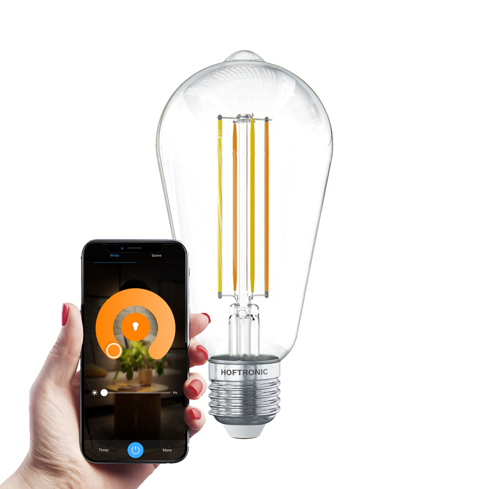 HOFTRONIC SMART Smart E27 LED Filament Lamp 7 Watt 806 lumen ST64 Helder 1800 3000K Dimbaar Edison lamp