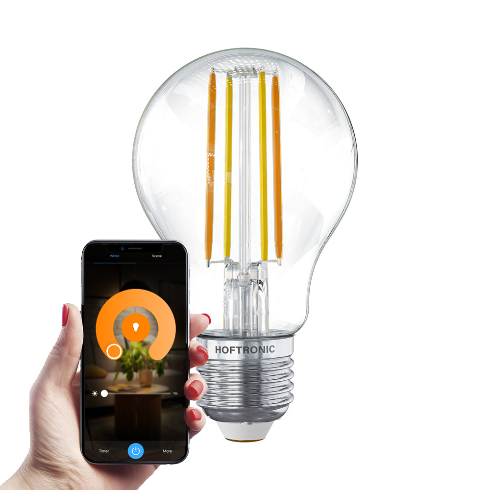 HOFTRONIC SMART Smart E27 LED Filament Lamp 7 Watt 806 Lumen A60 Transparant 1800 3000K Dimbaar