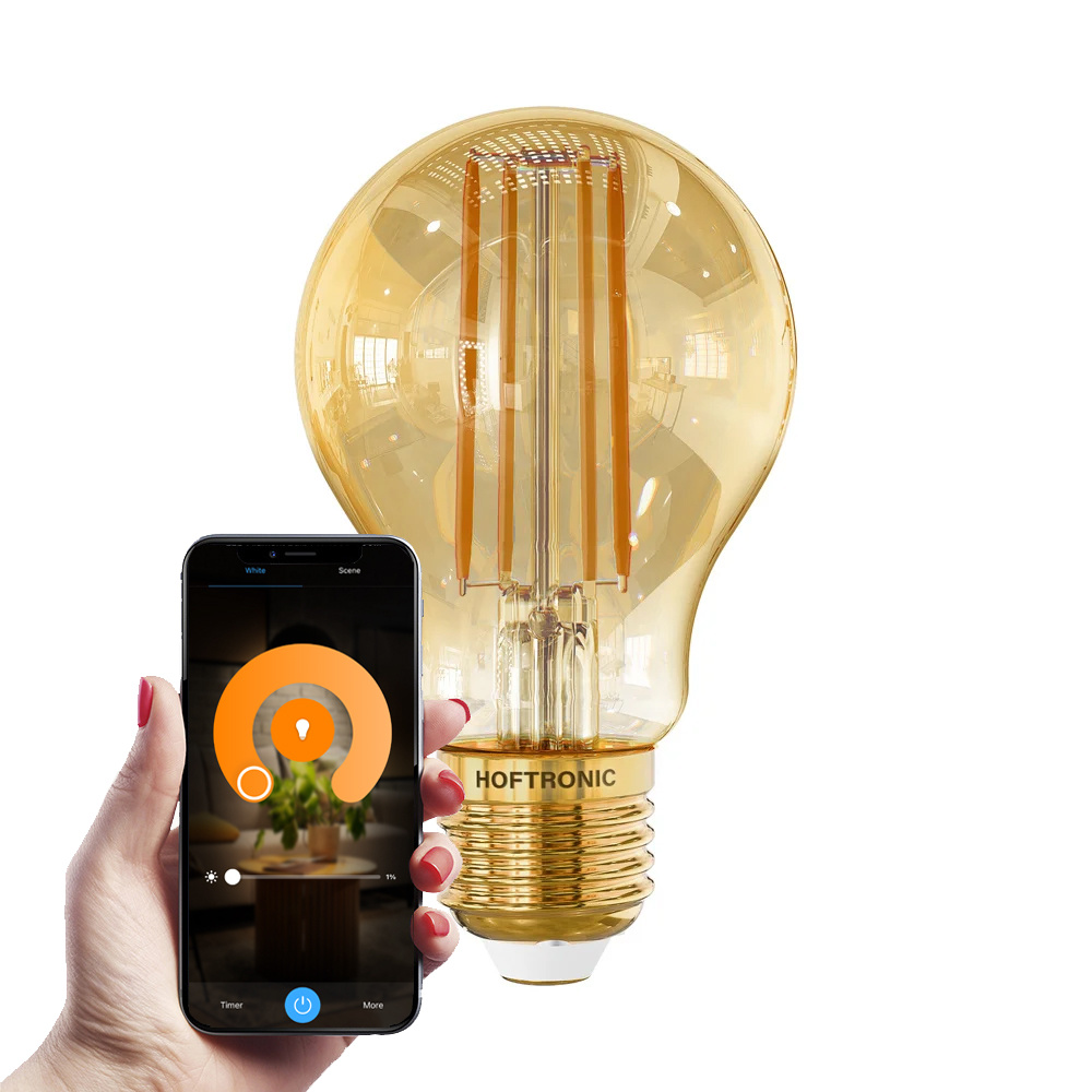 HOFTRONIC SMART Smart E27 LED Filament Lamp 7 Watt 806 lumen A60 Amberkleurig glas 1800 3000K Dimbaar