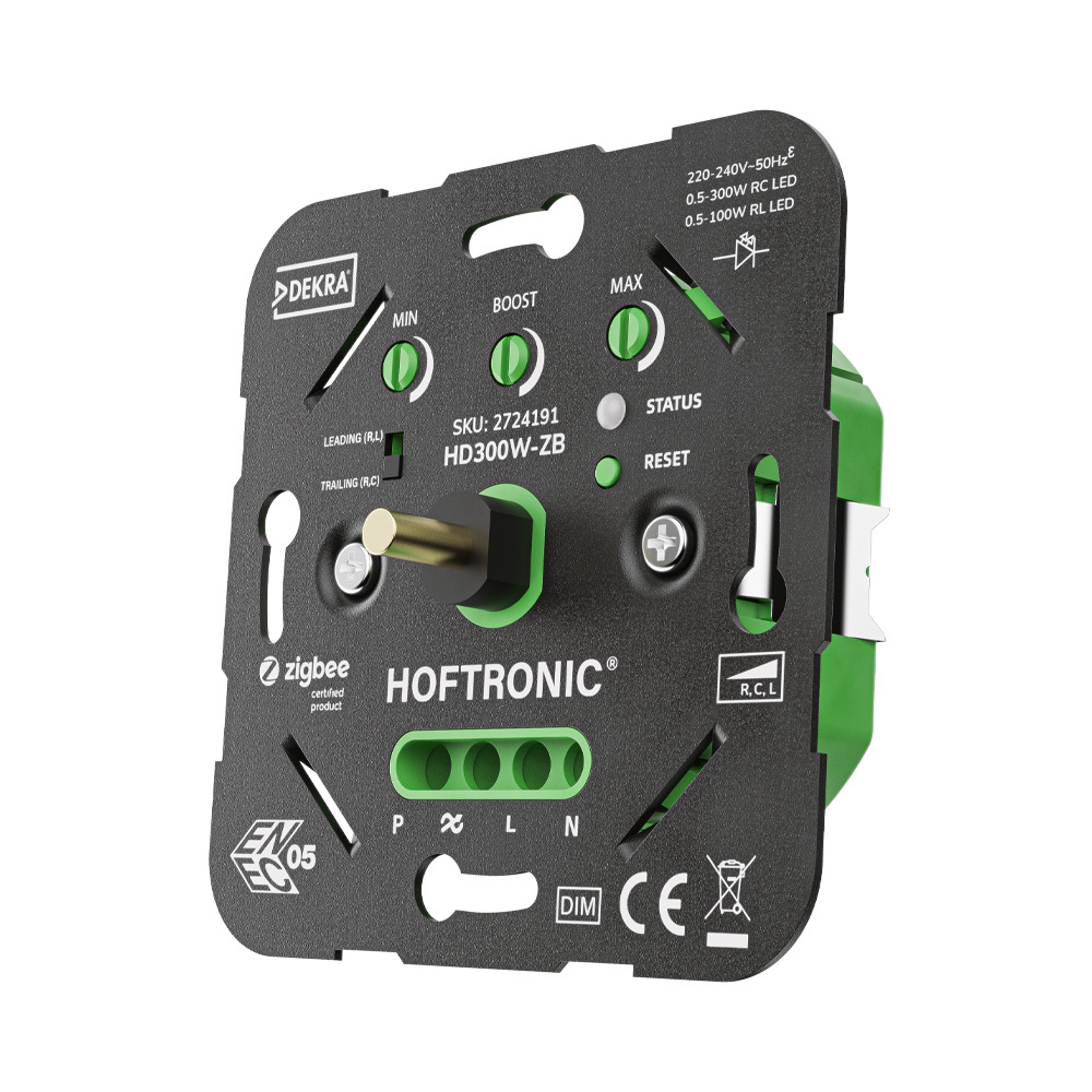 HOFTRONIC™ Smart Zigbee LED dimmer 0.5 300 watt Geschikt voor fase afsnijding (trailing edge) fase aansnijding (leading edge) Multiway control Inbouw dimmer Universeel