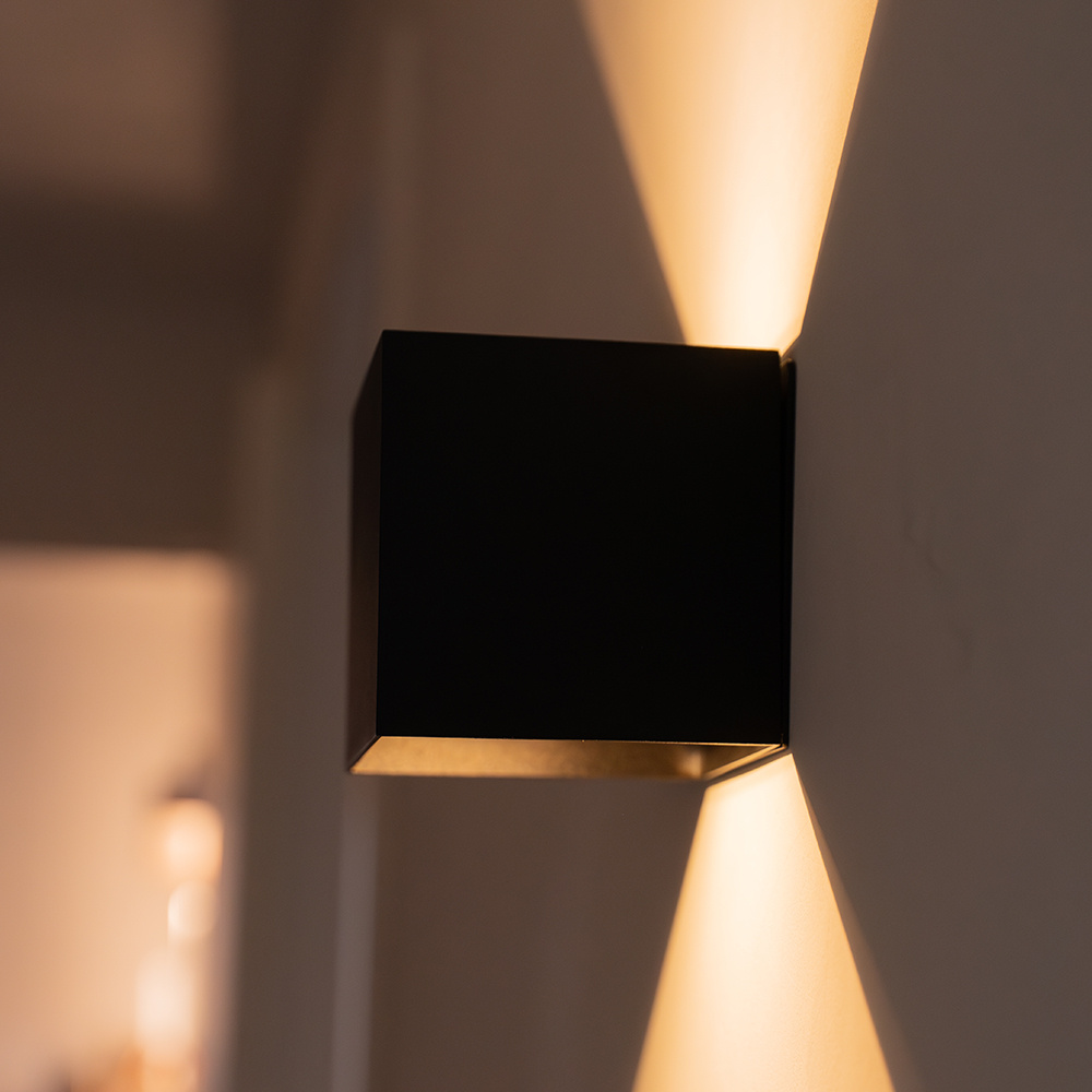 2-pack - Kansas wandlamp op batterijen - Zwart - IP44 Binnen & buiten - 3000K warmwit licht - Up & Down - USB oplaadbare wandlamp - grote accu - Incl