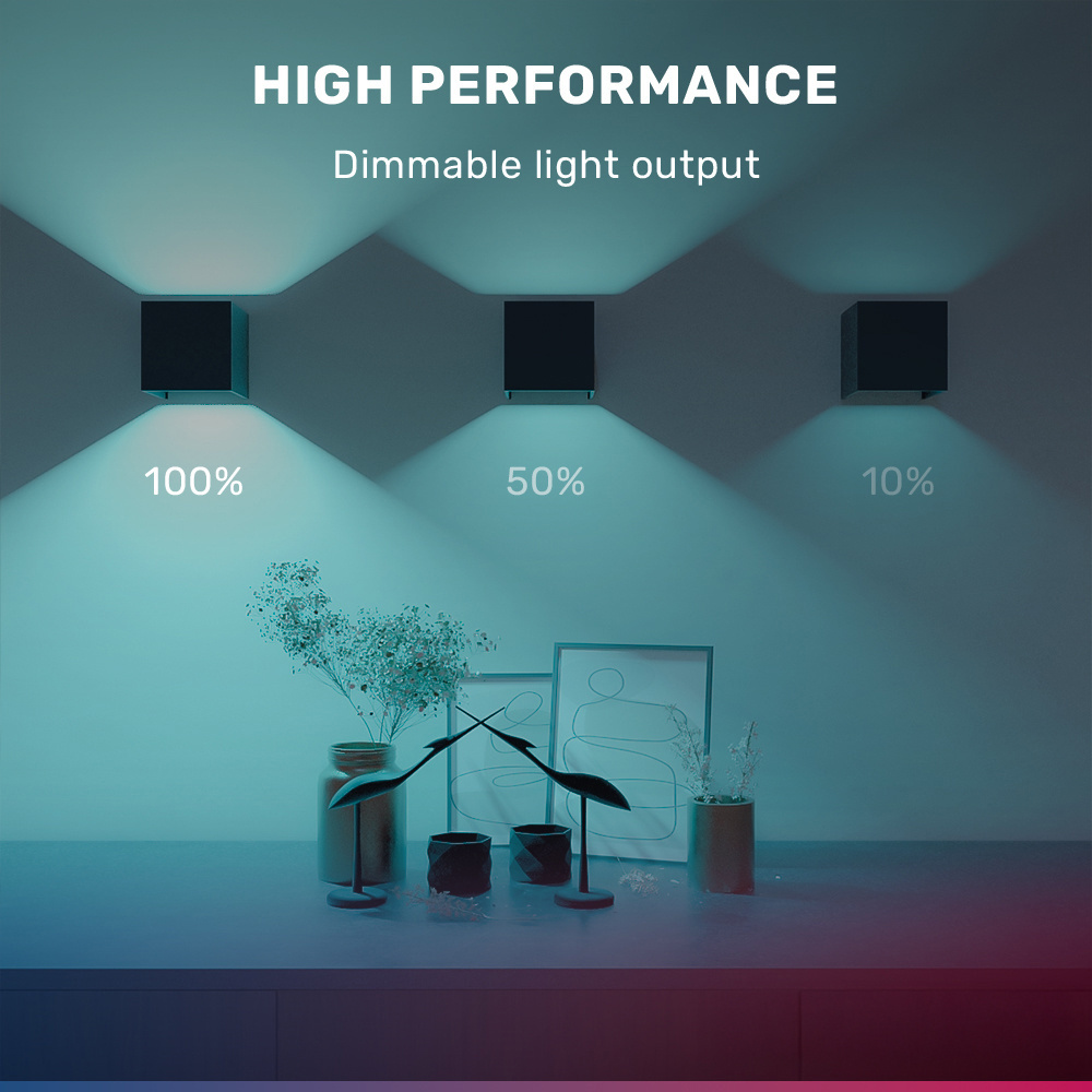 Smart WiFi+ Bluetooth LED Wandlamp Kansas - Dimbare kubus - 6 Watt - RGBWW - Up & Down light - IP65 - Zwart - Binnen en buiten voor binnen en buiten