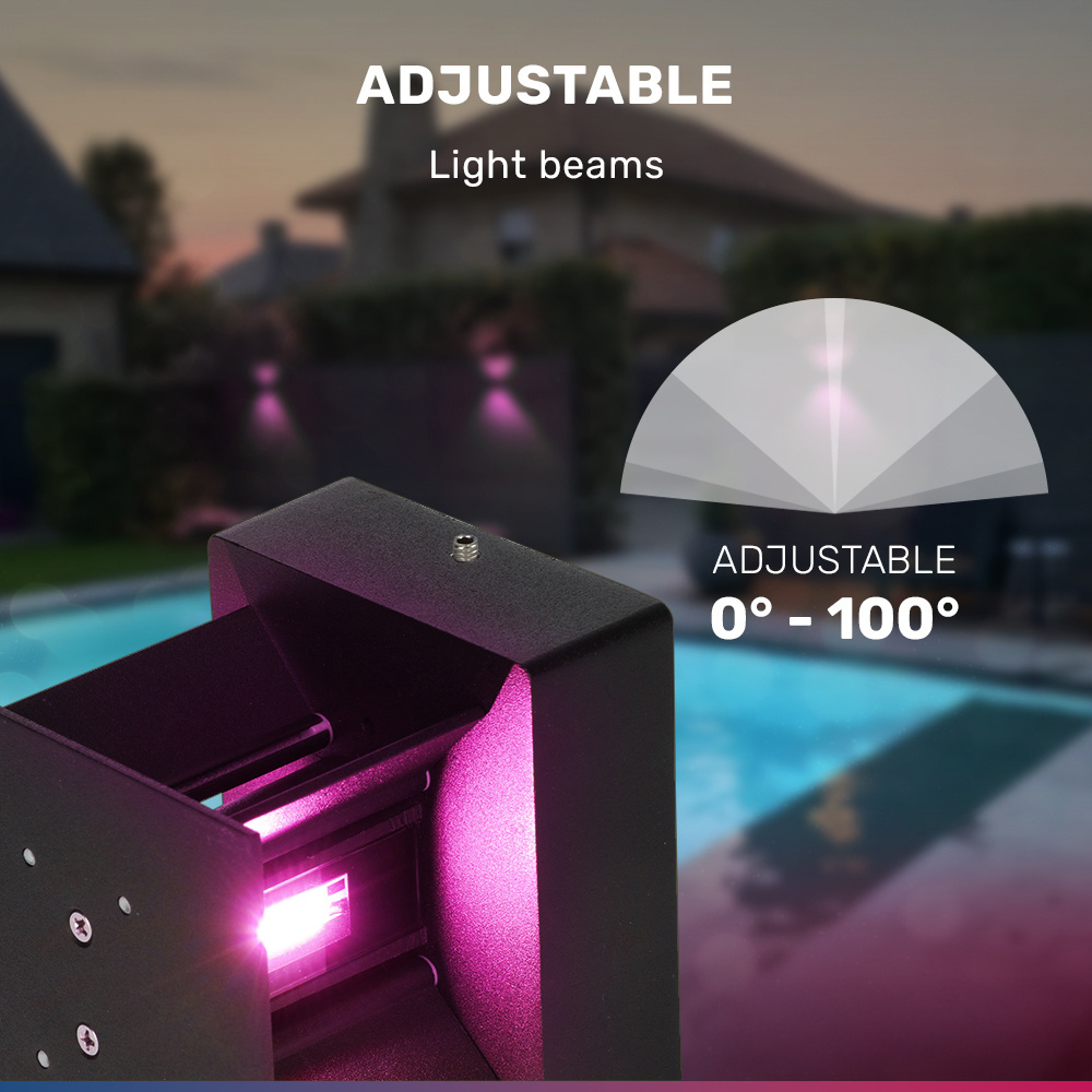Smart WiFi+ Bluetooth LED Wandlamp Kansas - Dimbare kubus - 6 Watt - RGBWW - Up & Down light - IP65 - Zwart - Binnen en buiten voor binnen en buiten