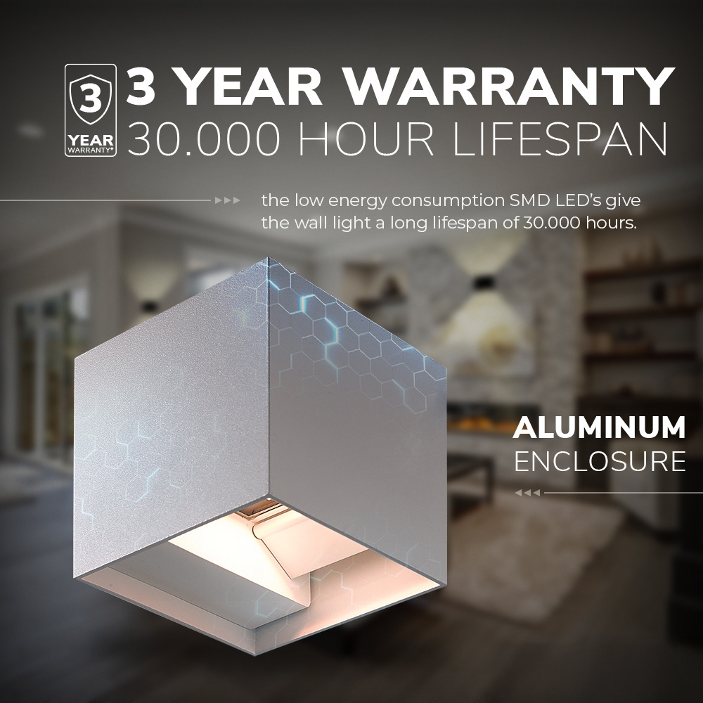 Kansas LED wandlamp - 3000K warm wit - 7 watt - Up & down light - Kubus - Voor buiten en binnen - Grijs voor binnen en buiten