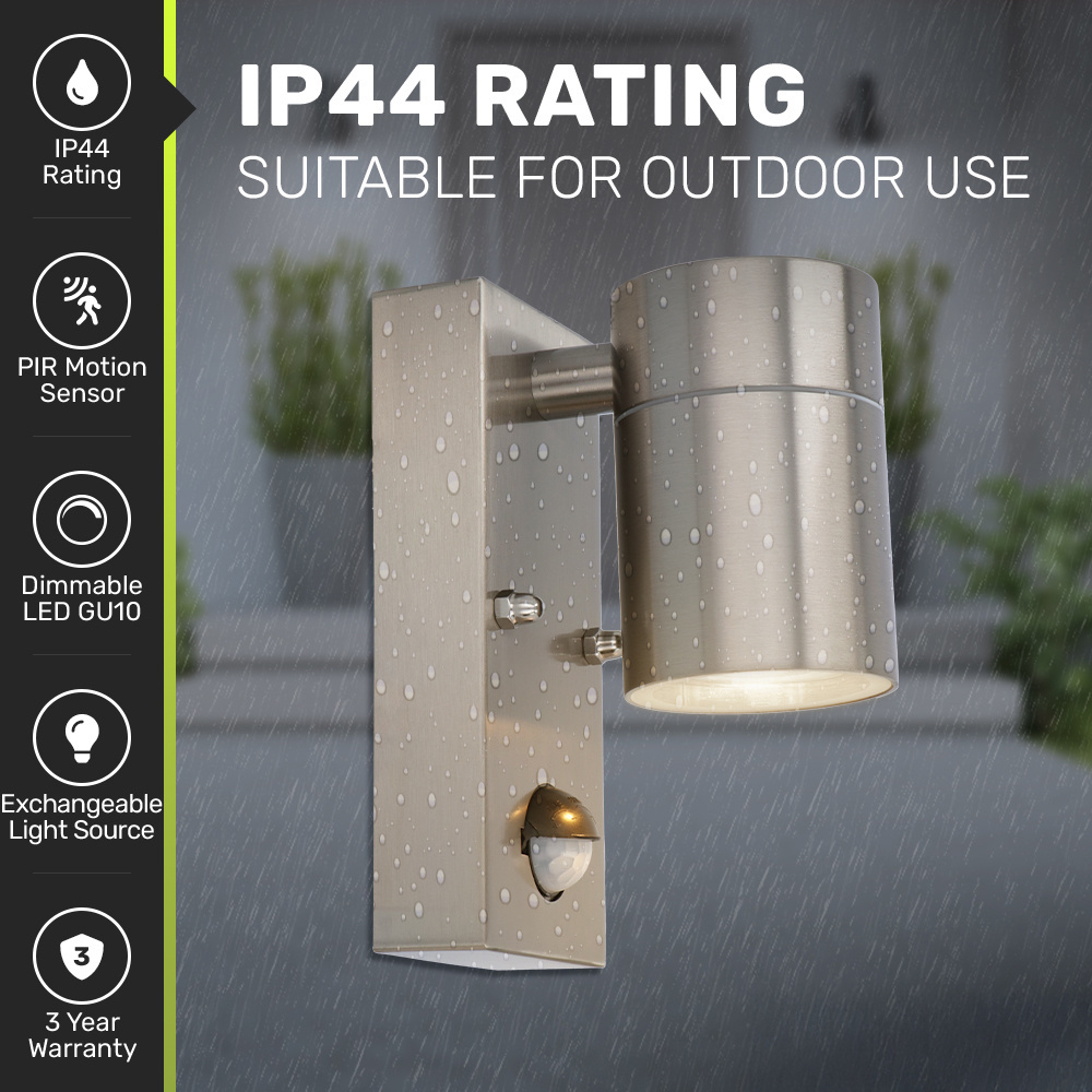 Mason wandlamp - 4000K warm wit - Bewegingsmelder en schemerschakelaar - IP44 spatwaterdicht - Spotlight voor binnen en buiten - RVS voor binnen en b